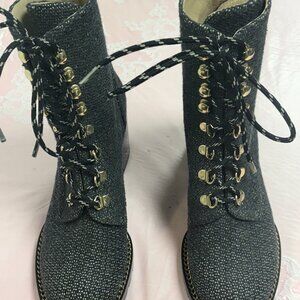 $780-NEW-Stuart Weitzman-Women-Black Cotton Tweed heel Boots .US Sz-8. EUR-39,Sp
